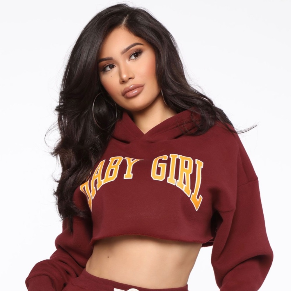 Burgundy Baby Girl Cropped Hoodie - Picture 3 of 3